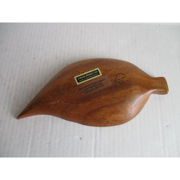 *Monkey Pod Wood Serving Dish Leaf Shape 2 Compartment Candy Nuts - Philippines - Picture 6 of 6